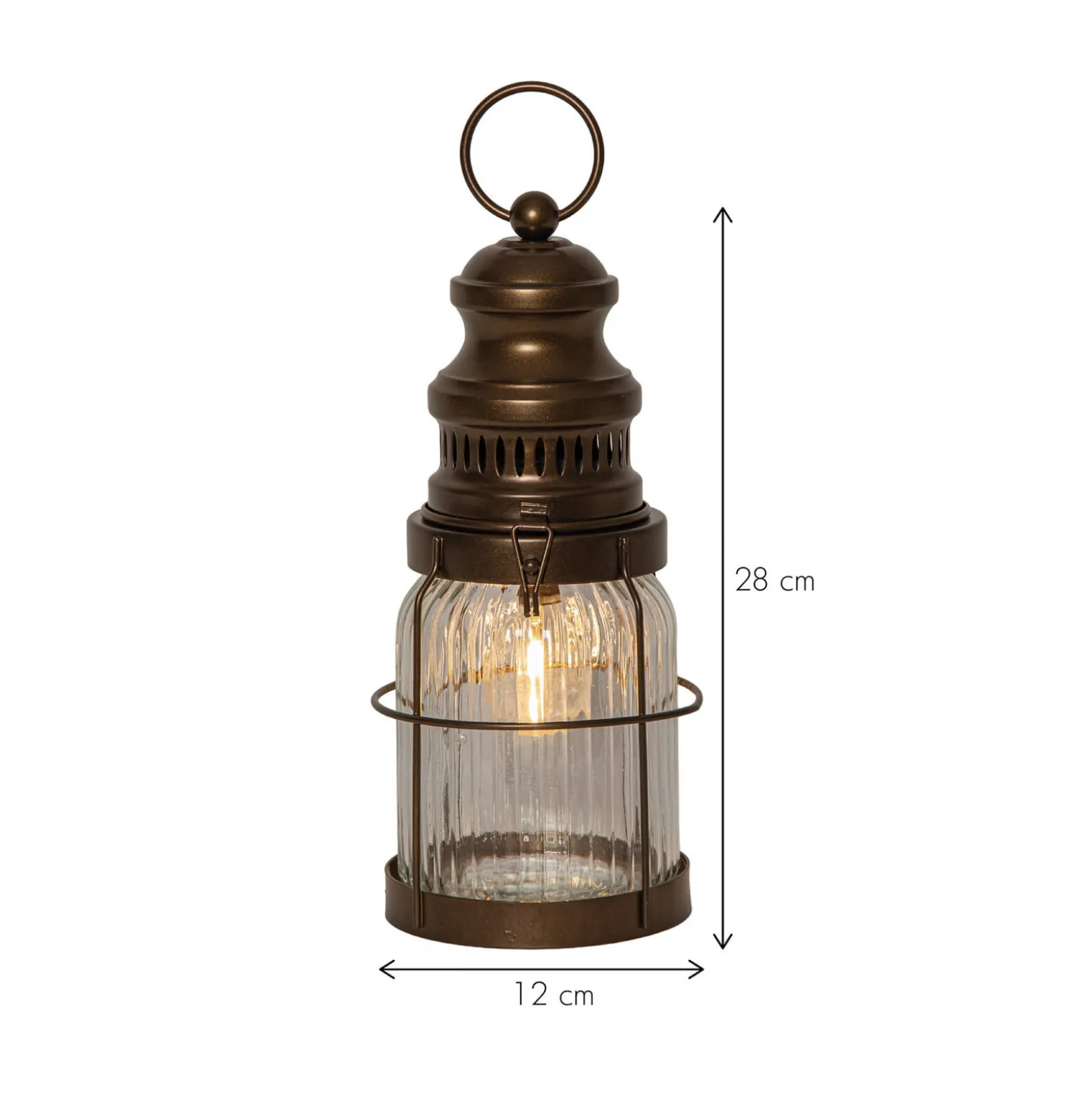 Aina-LED-lyhty, pronssi, korkeus 28 cm, metalli/lasi