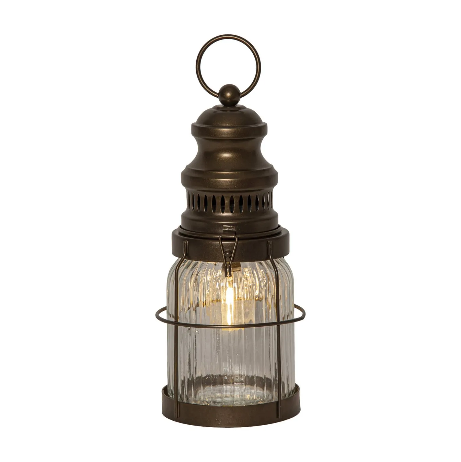 Aina-LED-lyhty, pronssi, korkeus 28 cm, metalli/lasi