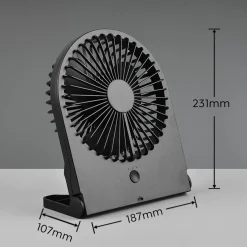 Akkukäyttöinen pöytätuuletin Breezy, musta, hiljainen