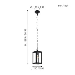 Alamonte 1 -ulkoriippuvalaisin, musta, pituus 15 cm, metallia