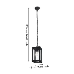 Alamonte 1 -ulkoriippuvalaisin, musta, pituus 15 cm, metallia