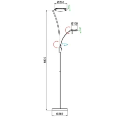 Aluminor Kitel 89 LED-lattiavalaisin, jossa on LED-lukuvalo