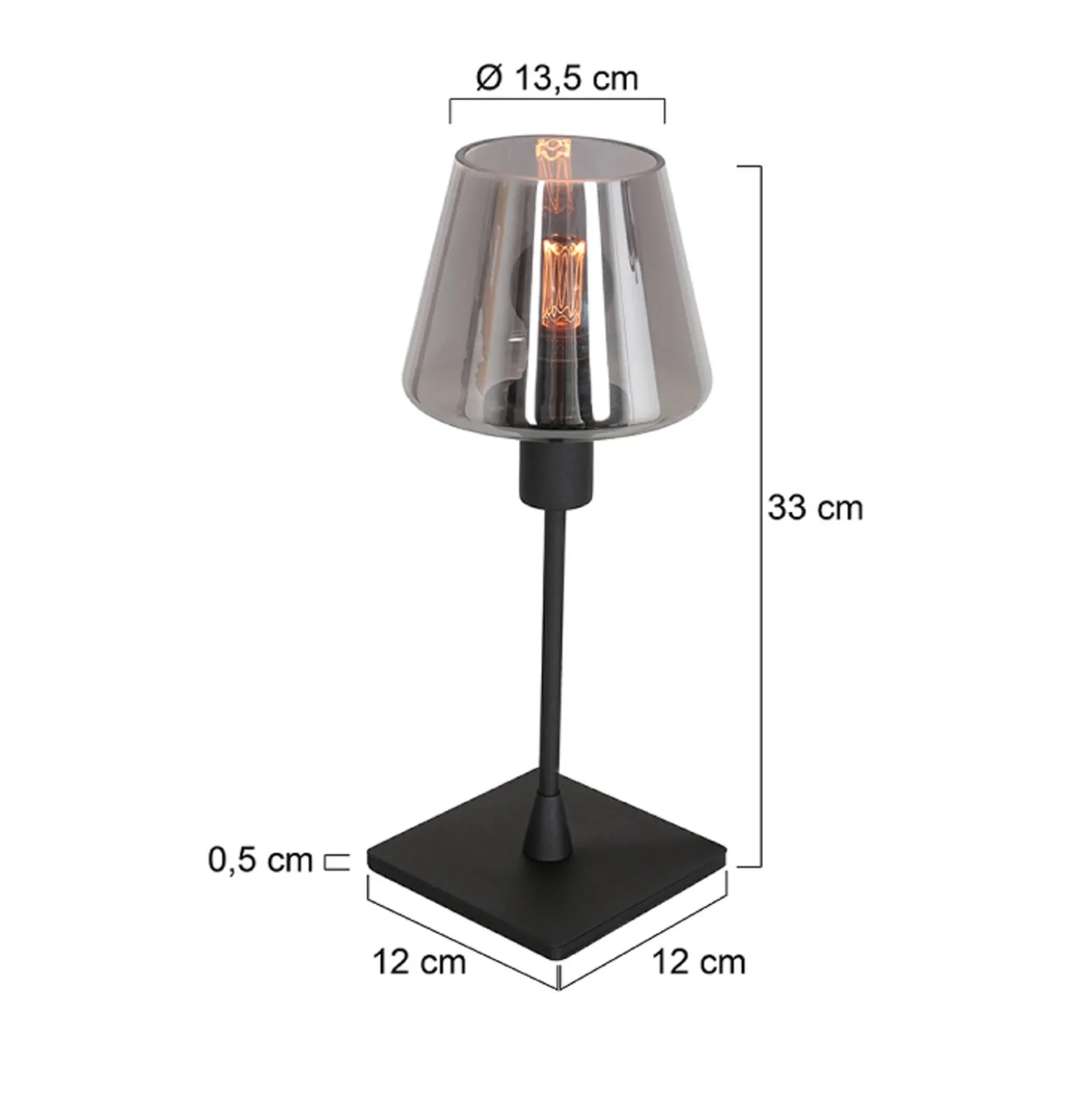 Ancilla-pöytälamppu, musta/savuharmaa, 33 cm, metalli, lasi, E14