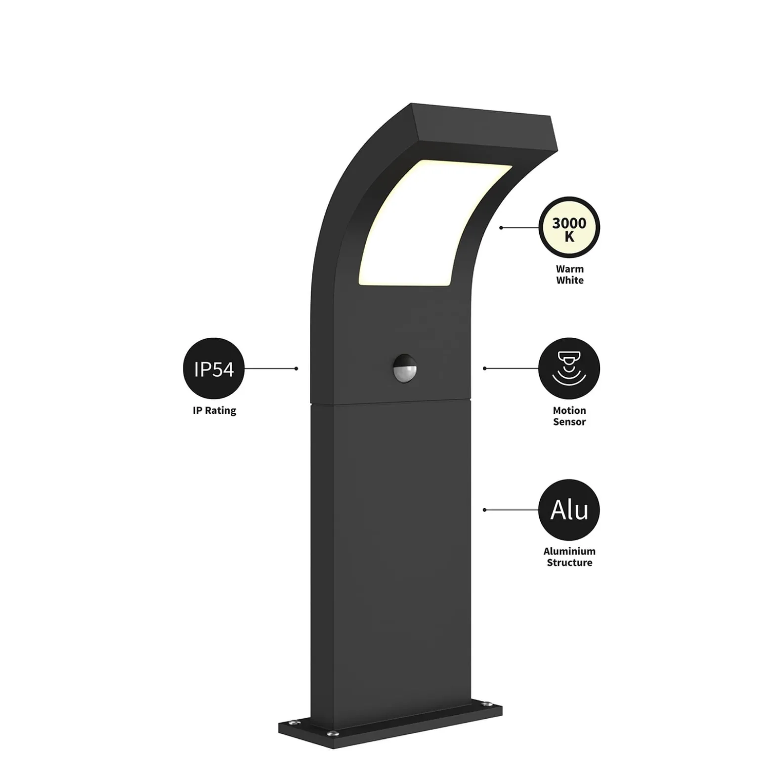 Arcchio Advik LED-pylväsvalaisin, 60 cm, antrasiitti, anturi, IP54