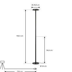 Arcchio Frile LED-lattiavalaisin, musta, korkeus 190 cm, himmennettävä