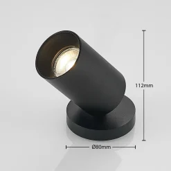 Arcchio-kohdevalaisimen Brinja, musta, pyöreä, korkeus 12 cm, halkaisija 6 cm
