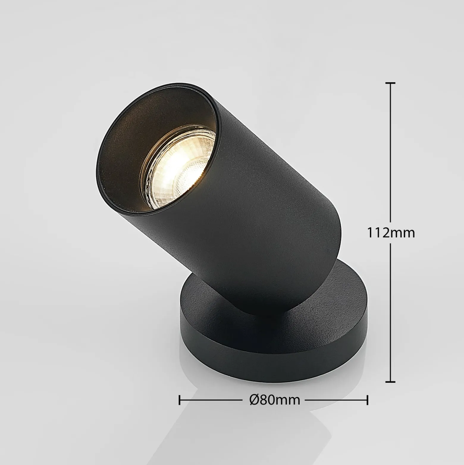 Arcchio-kohdevalaisimen Brinja, musta, pyöreä, korkeus 12 cm, halkaisija 6 cm