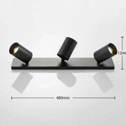 Arcchio-kohdevalaisin Brinja, musta, kulmikas, Ø 6 cm, 3-lamppuinen, GU10
