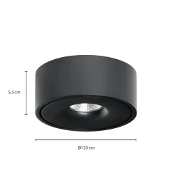 Arcchio LED-kattovalaisin Rotari, halkaisija 12 cm, valaisee ylös ja alas, musta