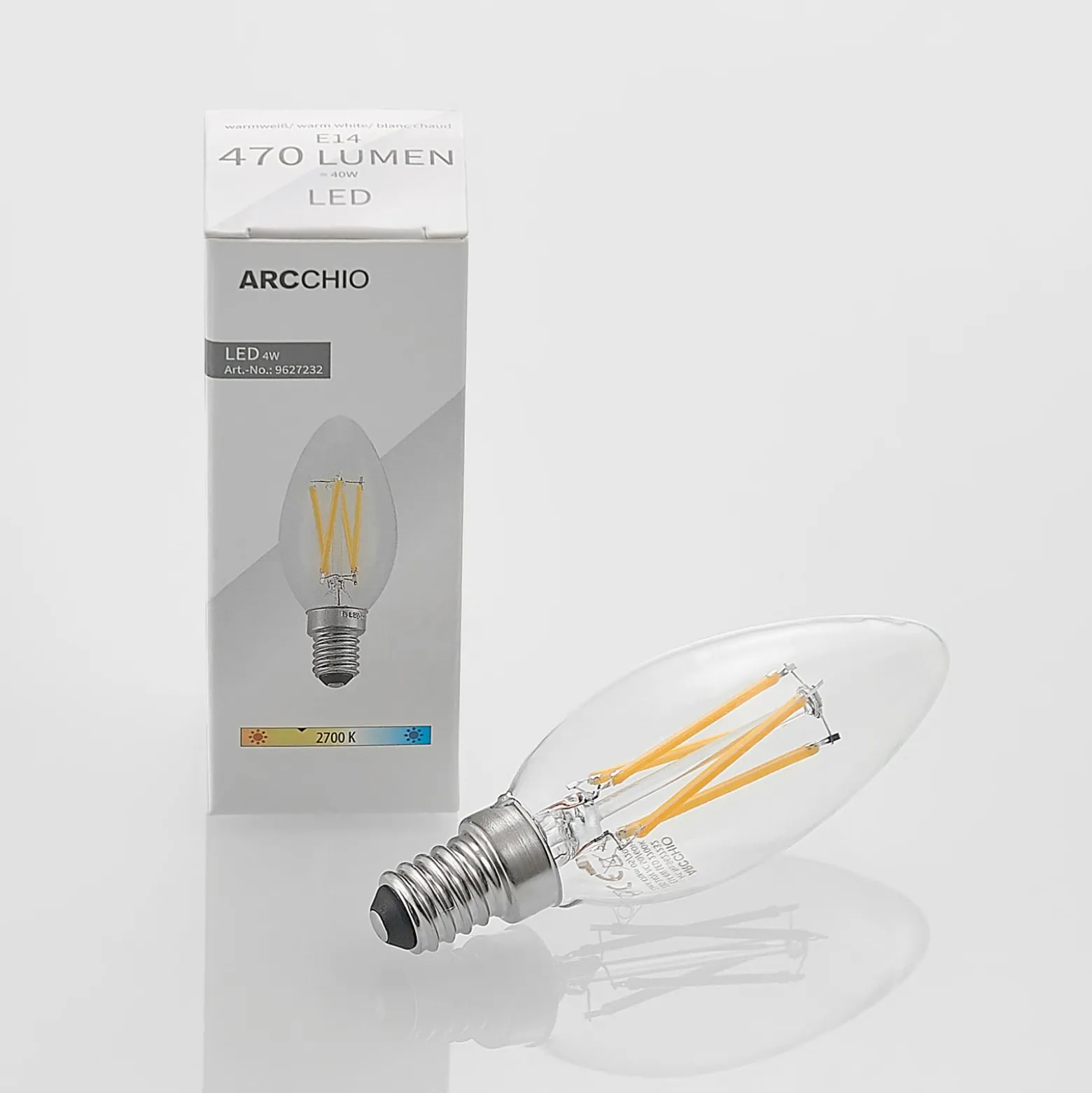 Arcchio LED-lamppu, hehkulanka, kynttilämuotoinen, E14, 4 W, kirkas
