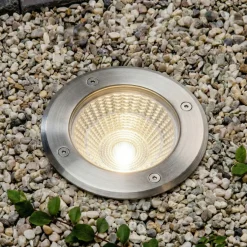 Arcchio LED-lattia-upotusspotti Thentos, Ø 12 cm, 60°, nikkeli, IP67