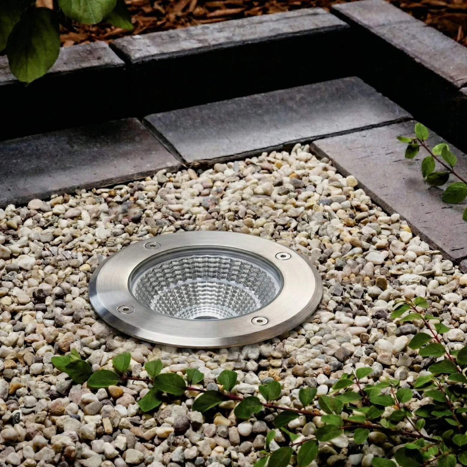 Arcchio LED-lattia-upotusspotti Thentos, Ø 12 cm, 60°, nikkeli, IP67