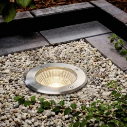 Arcchio LED-lattia-upotusspotti Thentos, Ø 12 cm, 60°, nikkeli, IP67