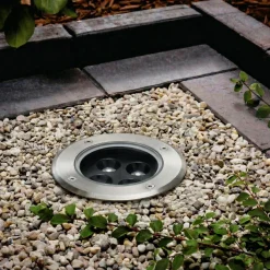 Arcchio LED-lattia-upotusspotti Thentos, Ø 12 cm, 40°, nikkeli, IP67