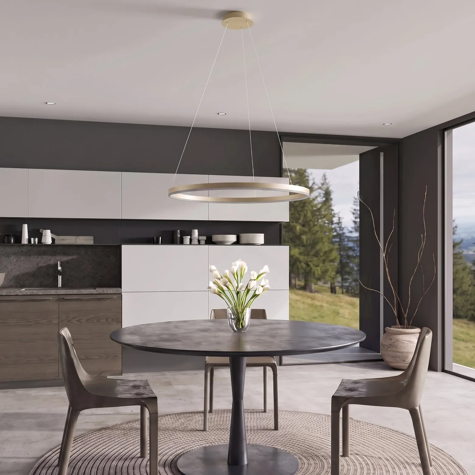 Arcchio LED-riippuvalaisin Albiona, beige, 1 rengas, halkaisija 80 cm