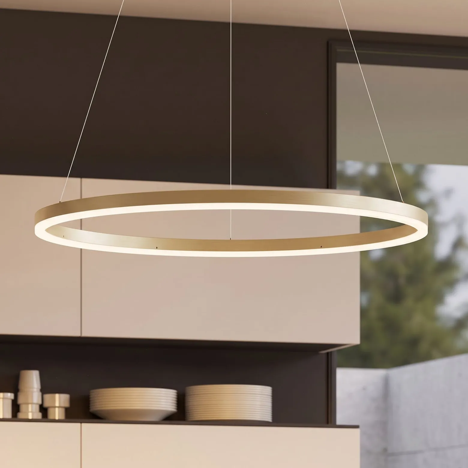 Arcchio LED-riippuvalaisin Albiona, beige, 1 rengas, halkaisija 80 cm