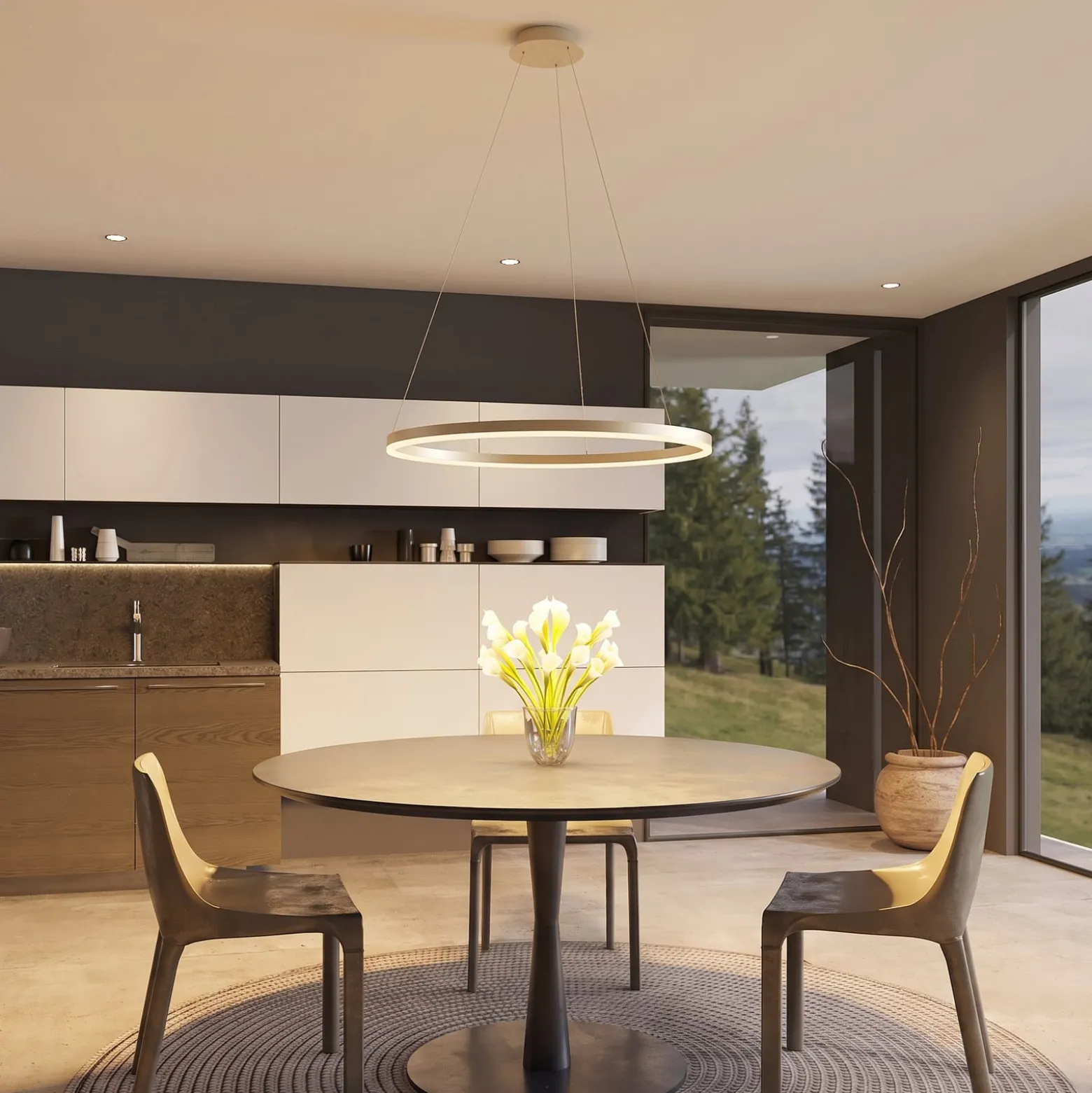 Arcchio LED-riippuvalaisin Albiona, beige, 1 rengas, halkaisija 80 cm