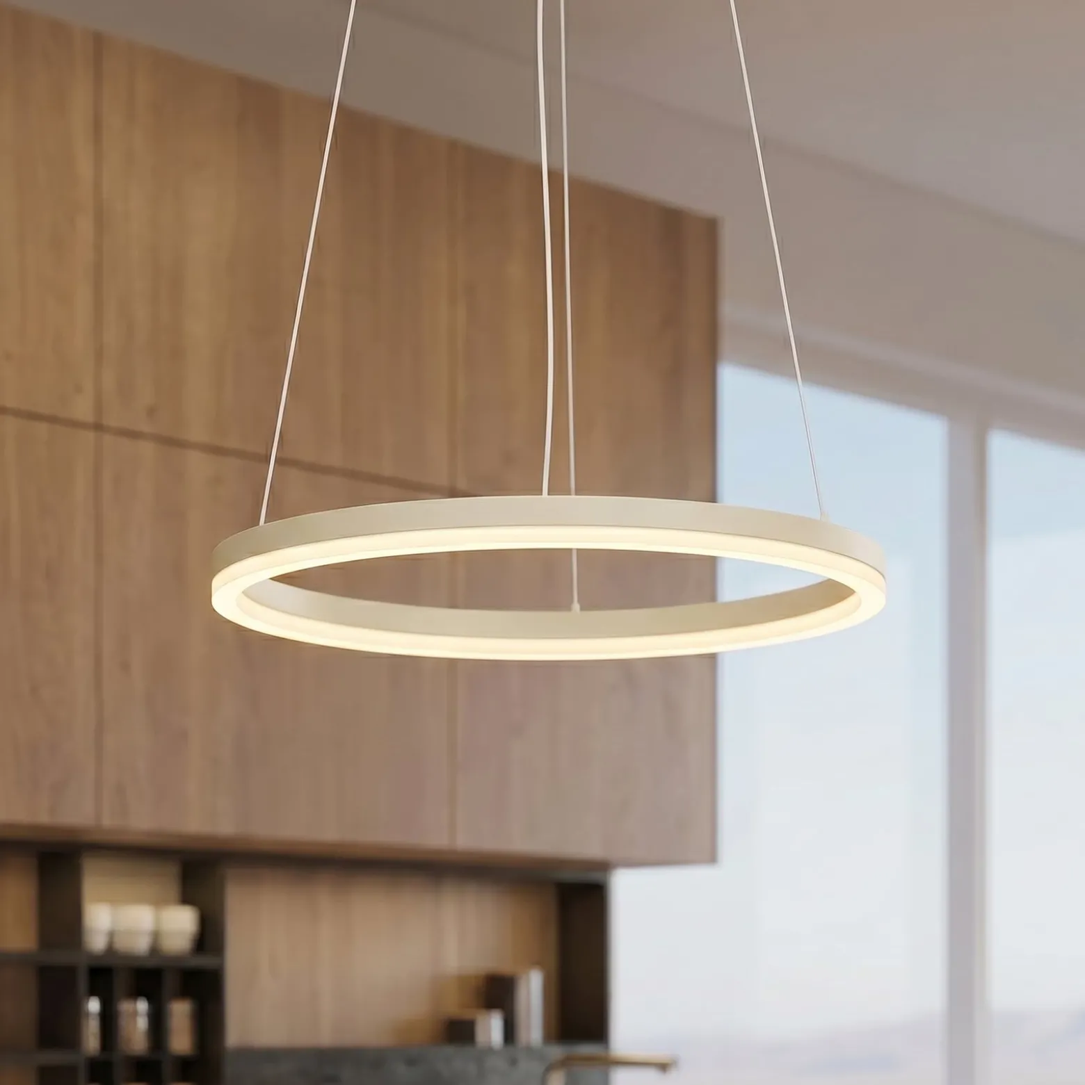 Arcchio LED-riippuvalaisin Albiona, beige, 1 rengas, halkaisija 40 cm
