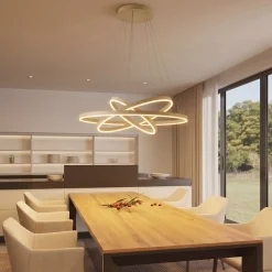 Arcchio LED-riippuvalaisin Albiona, beige, 3 rengasta, halkaisija 80 cm
