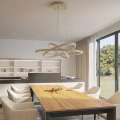 Arcchio LED-riippuvalaisin Albiona, beige, 3 rengasta, halkaisija 80 cm