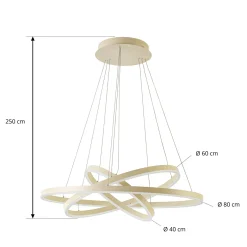 Arcchio LED-riippuvalaisin Albiona, beige, 3 rengasta, halkaisija 80 cm