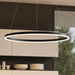 Arcchio LED-riippuvalaisin Albiona, musta, 1 rengas, Ø 80 cm