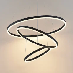 Arcchio LED-riippuvalaisin Albiona, musta, 3 rengasta, Ø 80 cm