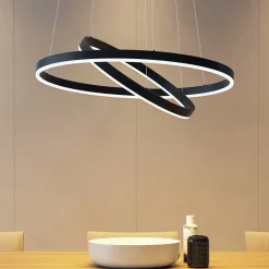 Arcchio LED-riippuvalaisin Albiona, musta, 2 rengasta, Ø 60 cm