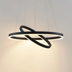 Arcchio LED-riippuvalaisin Albiona, musta, 2 rengasta, Ø 60 cm