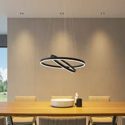 Arcchio LED-riippuvalaisin Albiona, musta, 2 rengasta, Ø 60 cm