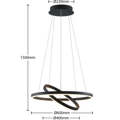 Arcchio LED-riippuvalaisin Albiona, musta, 2 rengasta, Ø 60 cm
