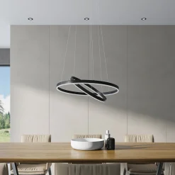 Arcchio LED-riippuvalaisin Albiona, musta, 2 rengasta, Ø 60 cm