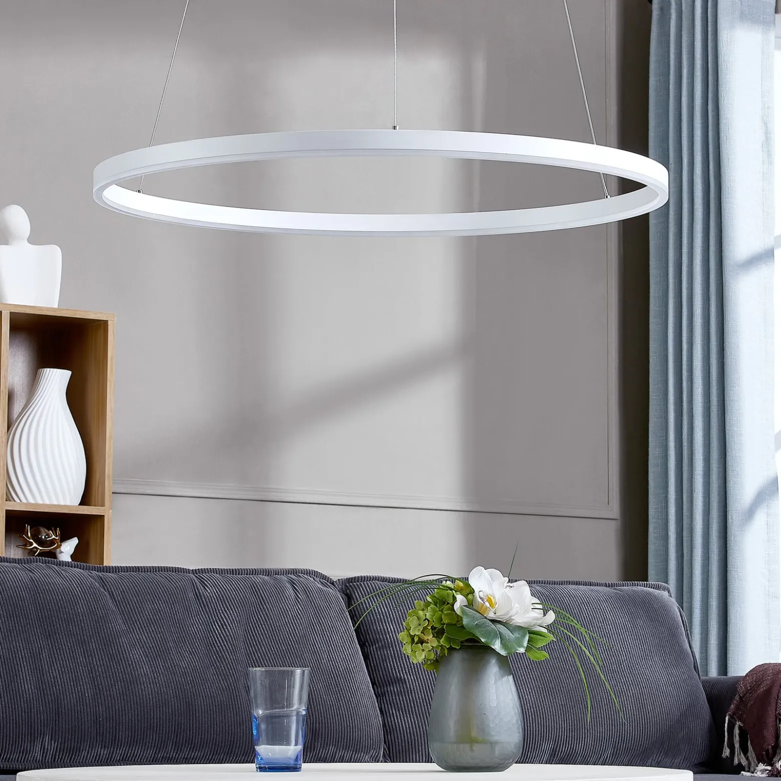 Arcchio LED-riippuvalaisin Albiona, valkoinen, 1 rengas, Ø 80 cm