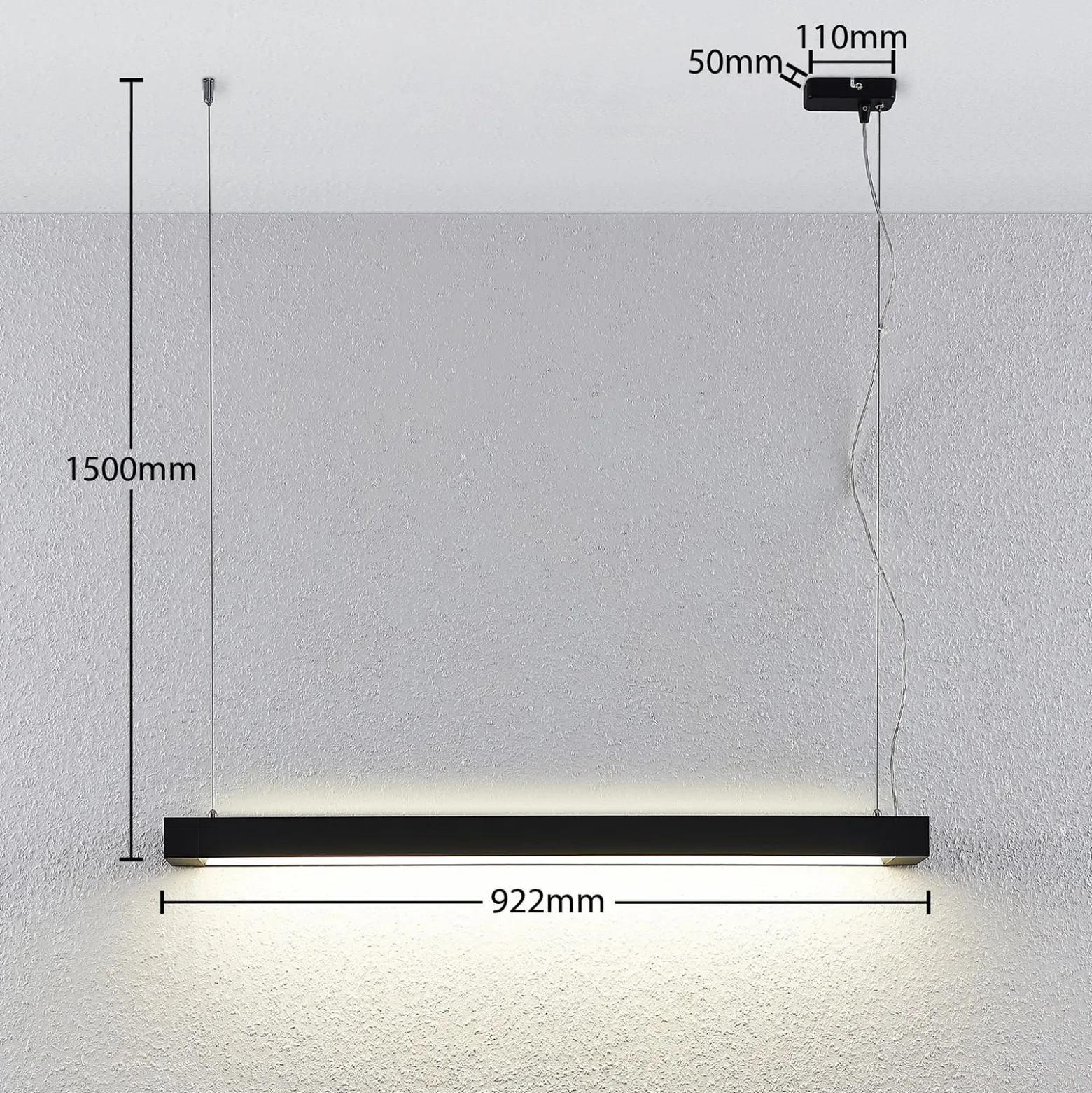 Arcchio LED-riippuvalaisin Cuna, 92 cm, musta, metallia