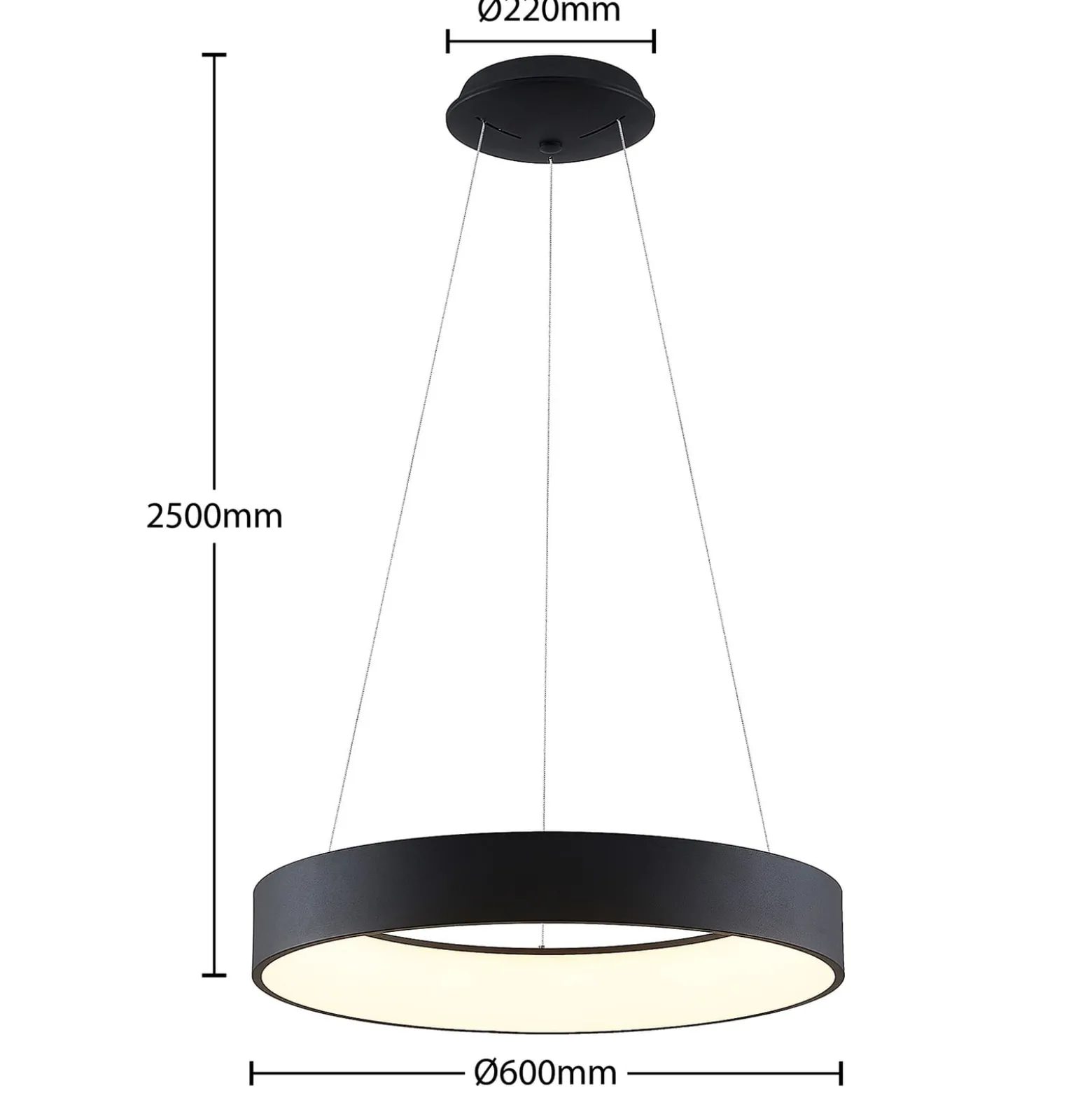 Arcchio LED-ripustusvalaisin Aleksi, Ø 60 cm, musta, metalli, CCT