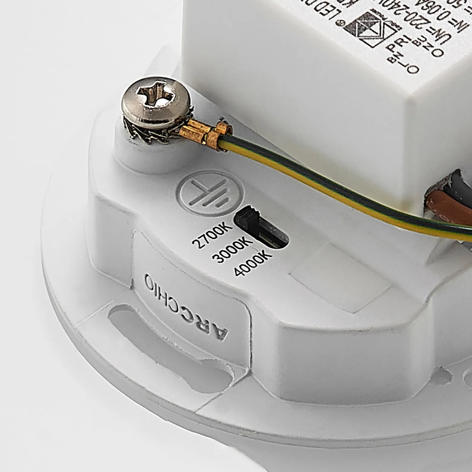 Arcchio LED uppoasennusvalaisin Vexi, Ø 7,8 cm, valkoinen, alumiini, CCT-arvo