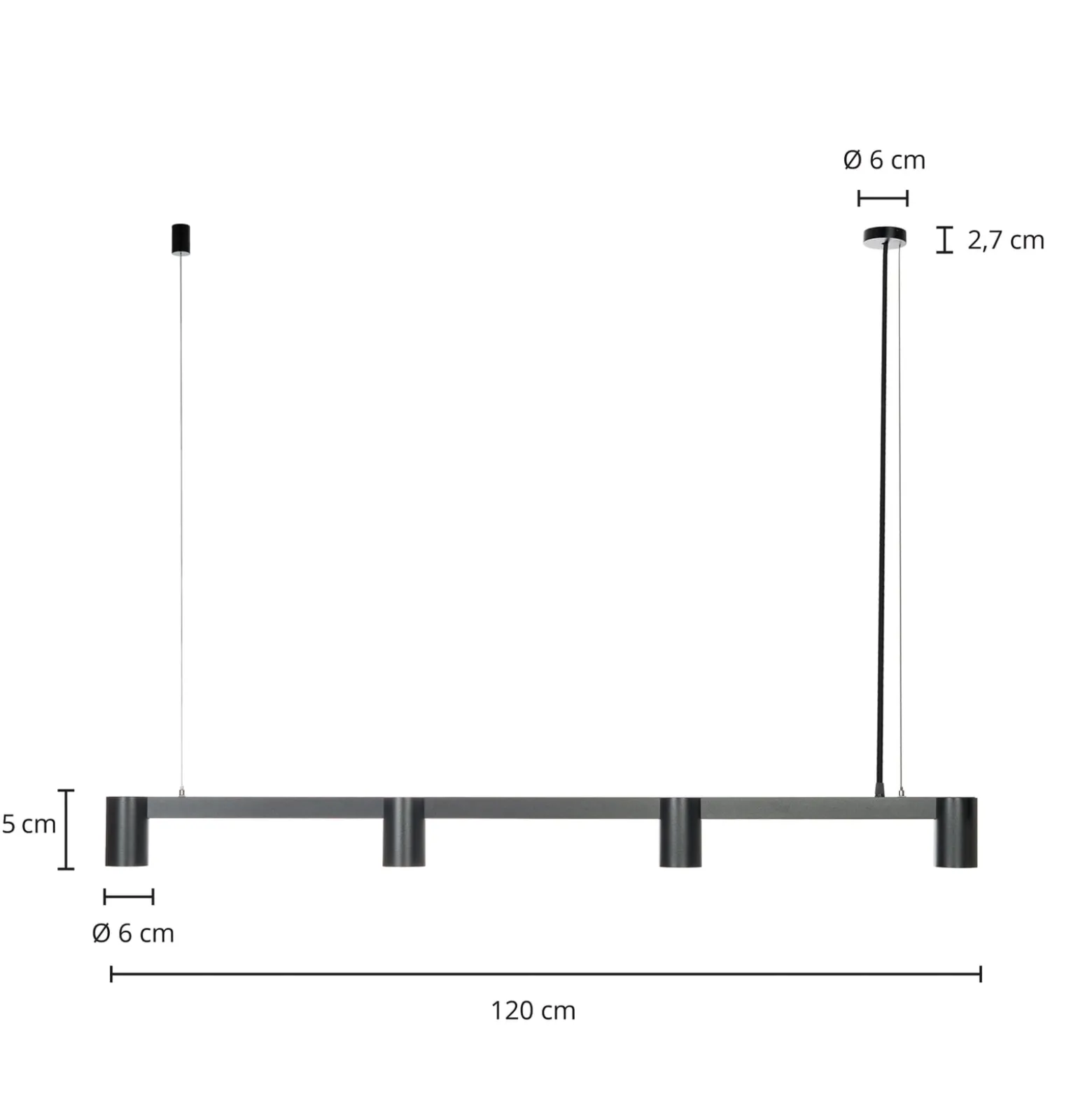 Arcchio riippuvalaisin Brinja, musta, 120 cm, 4-lamppuinen, GU10