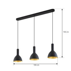 Arcchio riippuvalo Cosmina, 3-lamppuinen, pituus 90 cm, musta