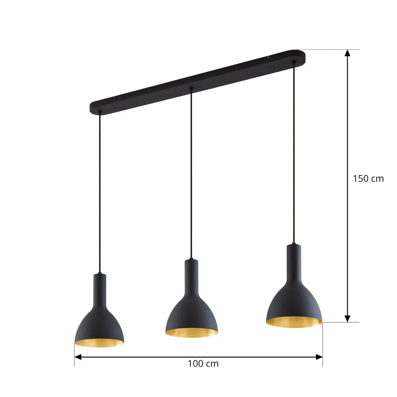Arcchio riippuvalo Cosmina, 3-lamppuinen, pituus 90 cm, musta