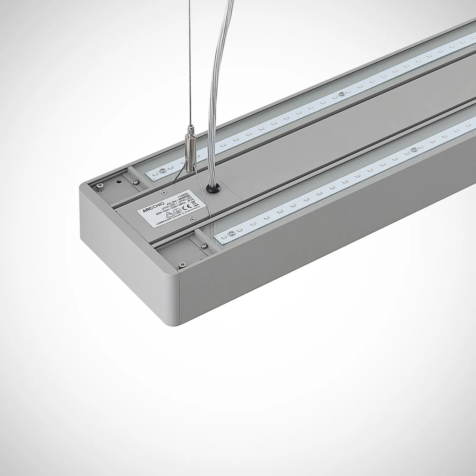 Arcchio Susi LED toimisto-riippuvalaisin, hopea, 120 cm, 4000K, DALI