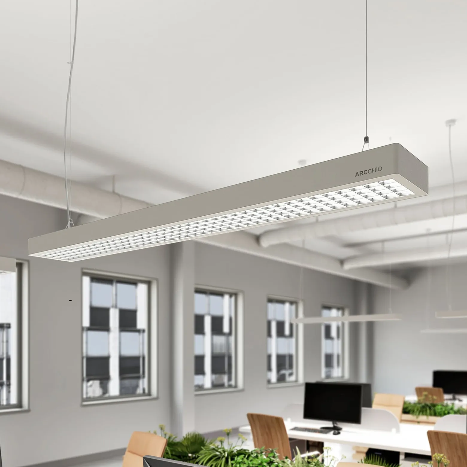 Arcchio Susi LED toimisto-riippuvalaisin, hopea, 120 cm, 4000K, DALI