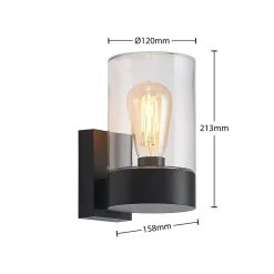 Arcchio ulkoseinävalaisin Liljana, musta, 21 cm, IP65, lasi