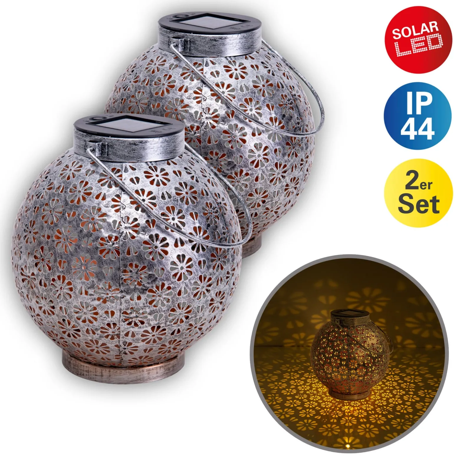 Aurinkokäyttöinen LED-valaisin 52854, hopea, metalli, 20 cm, IP44, 2 kpl