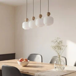 Ballo-riippuvalaisin, 4-lamppuinen, beige, lasi, pituus 80 cm