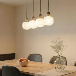 Ballo-riippuvalaisin, 4-lamppuinen, beige, lasi, pituus 80 cm