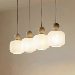 Ballo-riippuvalaisin, 4-lamppuinen, beige, lasi, pituus 80 cm