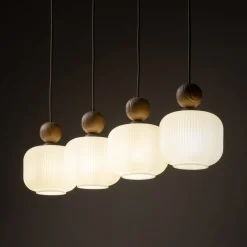 Ballo-riippuvalaisin, 4-lamppuinen, beige, lasi, pituus 80 cm
