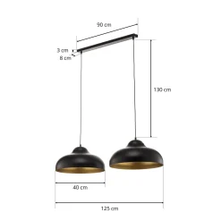 Basca-riippuvalaisin, musta/kultainen, 2-lamppuinen, 125 cm, E27