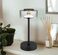 Belinda LED-pöytävalaisin, savunharmaa, korkeus 33 cm, metallia