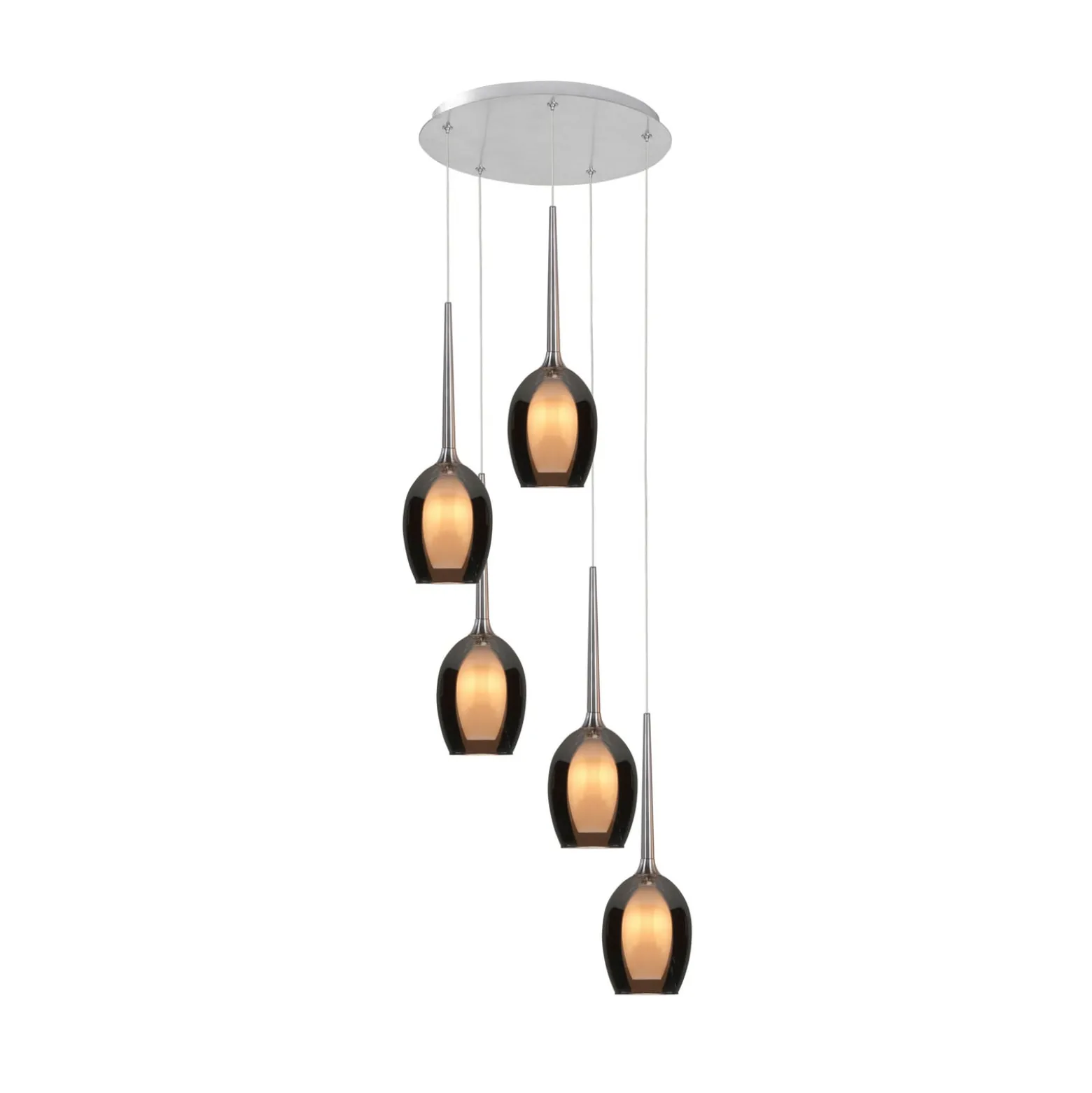 Belle riippuvalaisin, savunharmaa/nikkeli, Ø 33 cm, 5-valo, lasi